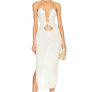 Bananhot Women's White Havana Halter Neck Midi Dress - Size M/L‎ Medium Large